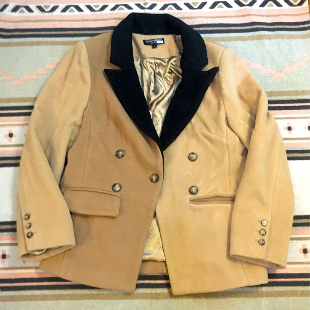 Central Park West SMALL Teddy Blazer Brown Tan Black Buttons Pockets GUC rtr